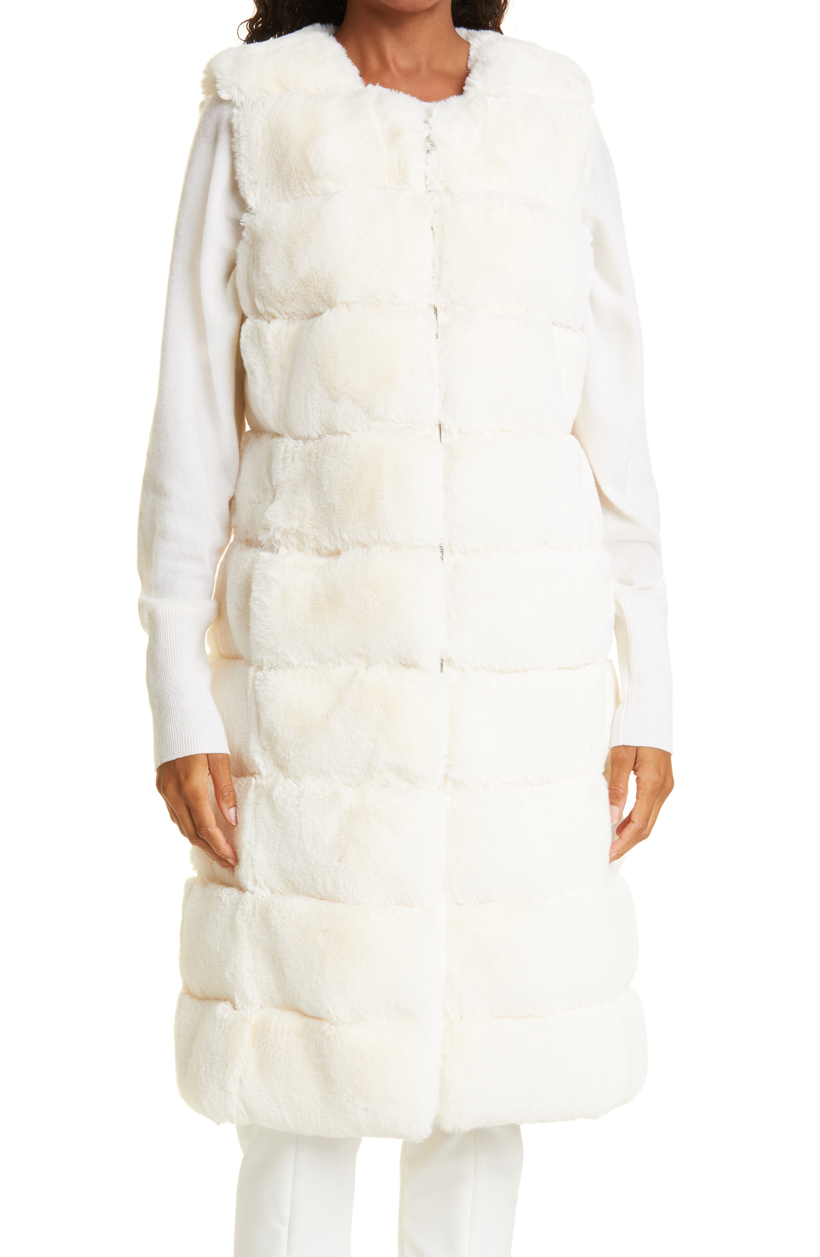 Milly Tanya Faux Fur Long Vest In White ...